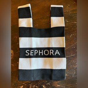 Sephora Black White Stripe Knit Mini Tote Bag Reusable Cosmetic Shopper
